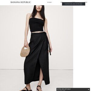 Linen Wrap Maxi Skirt - BLACK
